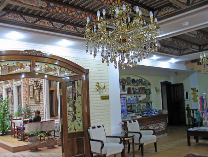 Lobby of Grand Samarkand Superior Hotel, Uzbekistan (Photo by Susan McKee)