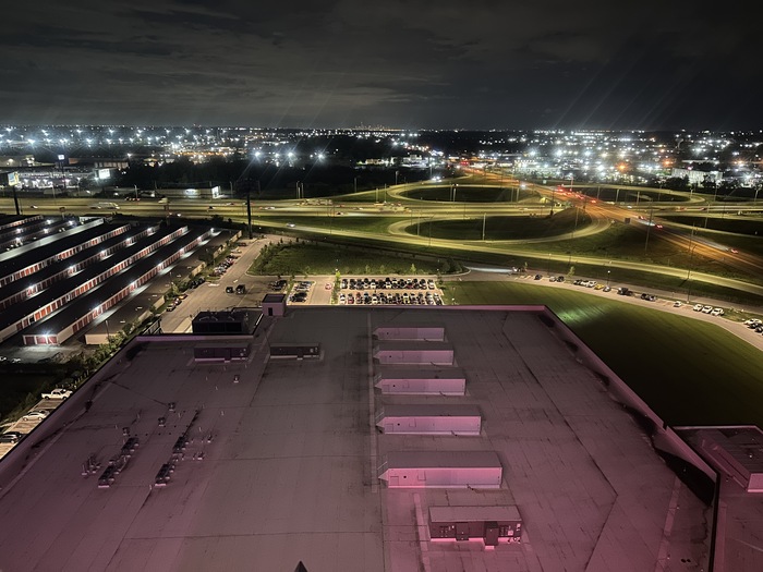 View of highways and beyond that city lights.