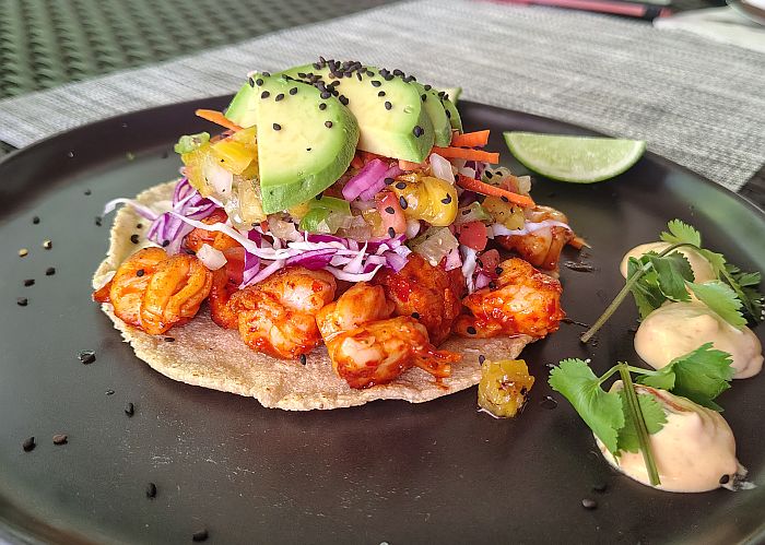 meal with spicy shrimp at the resort